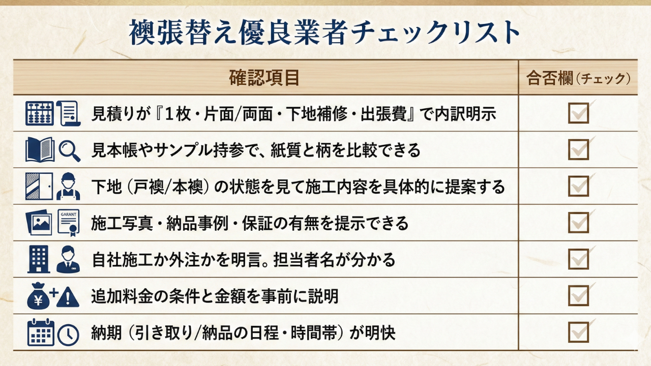 襖張替え優良業者チェックリスト