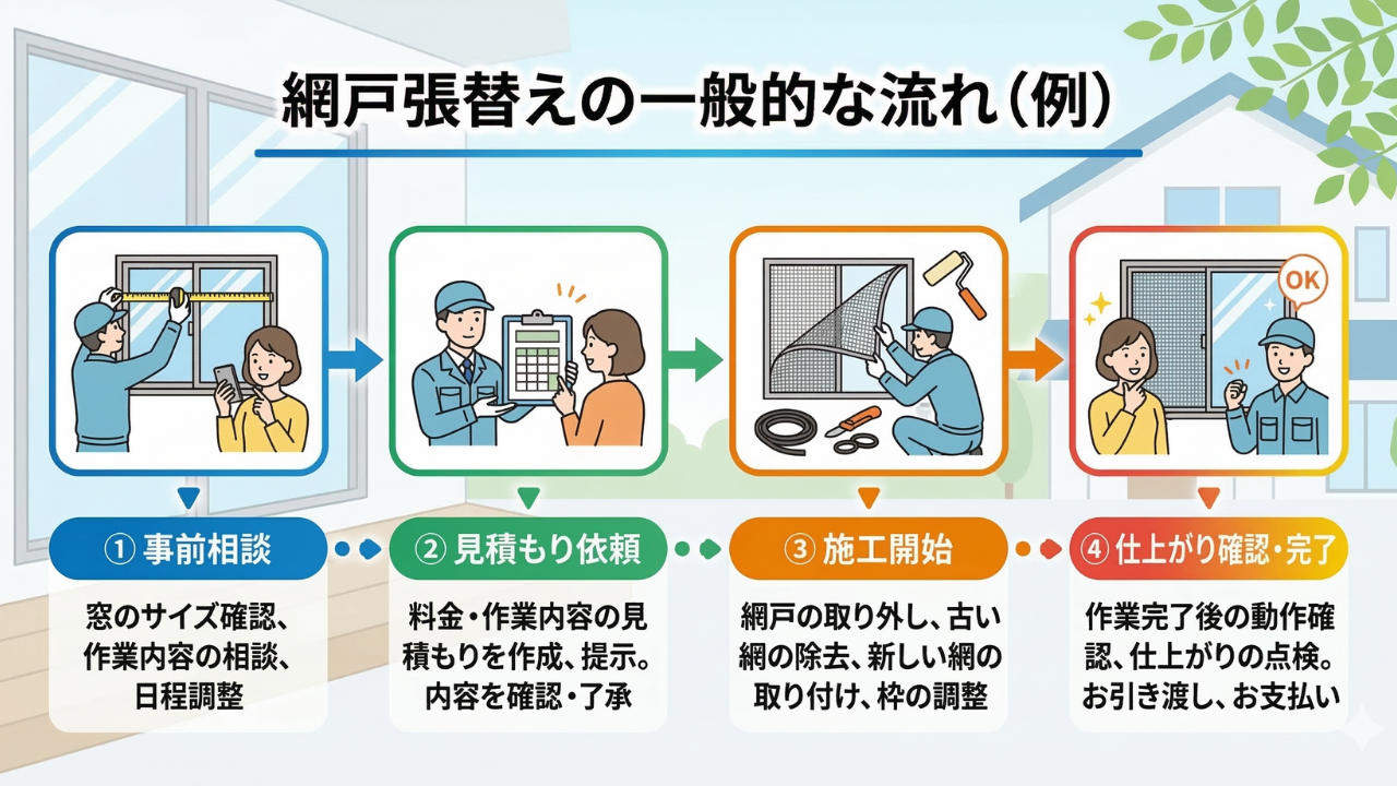 網戸張替えの一般的な流れ（例）