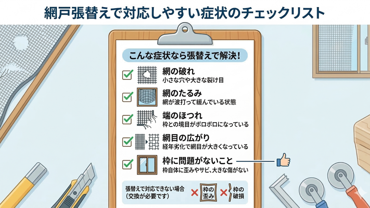 網戸張替えで対応しやすい症状のチェックリスト